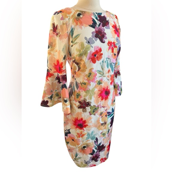 Calvin Klein floral print sheath dress with bell sleeves Size 8 - Picture 4 of 16